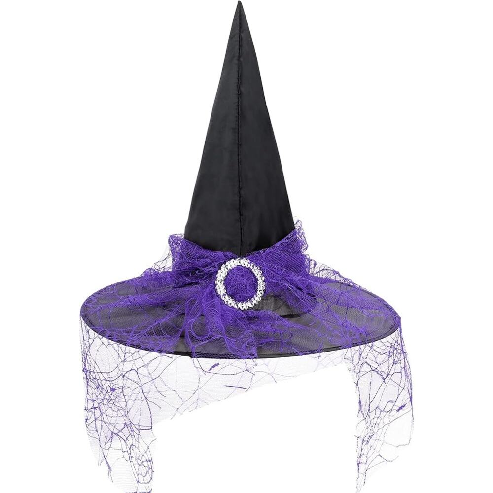 Witch Hat Foldable with Lace Kids Halloween Decoration Costume One Size New